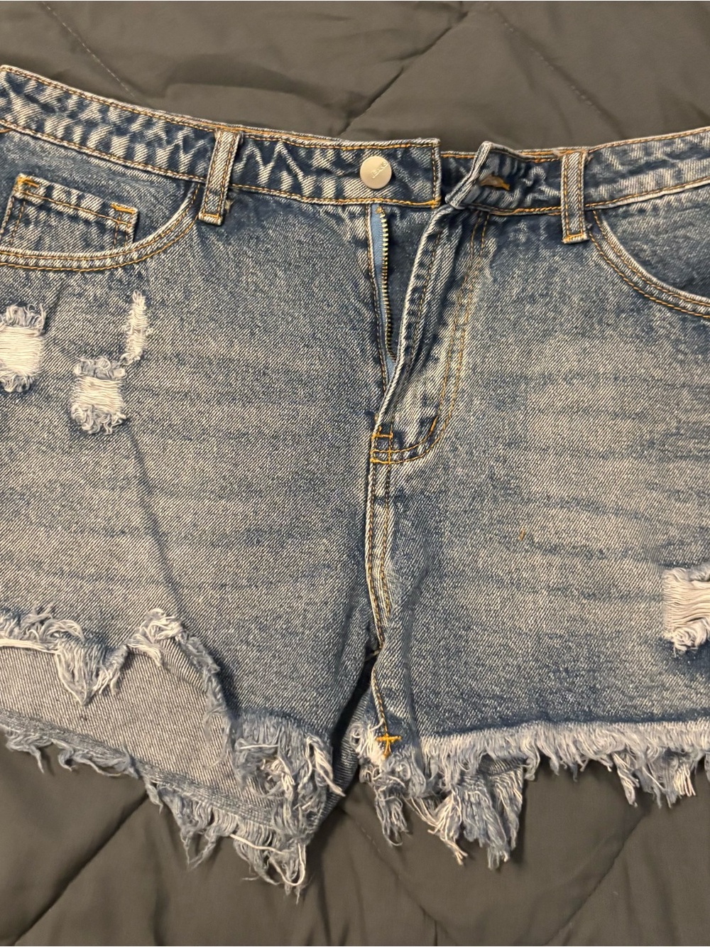 SHEIN Light Blue Distressed Frayed Denim Shorts
